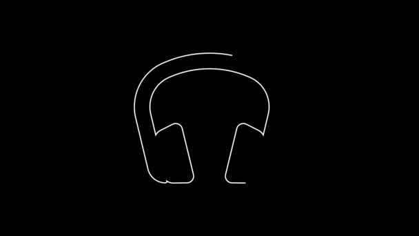 白线耳机图标隔离在黑色背景 听音乐 交流和操作员的概念 4K视频运动图形动画 — 图库视频影像