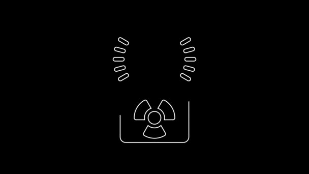 White Line Radioactive Warning Lamp Icon Isolated Black Background Video — Vídeo de Stock