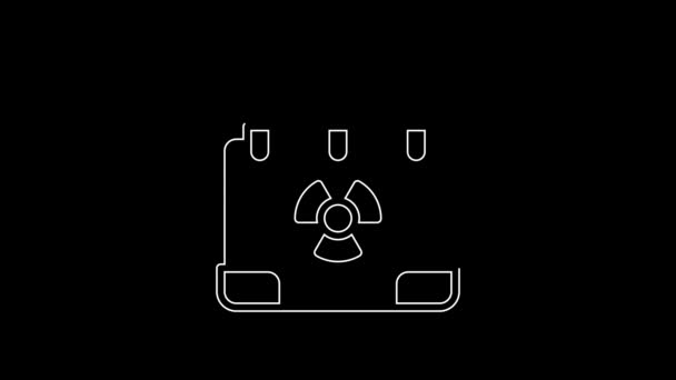 White Line Radiation Nuclear Suitcase Icon Isolated Black Background Video — Video Stock