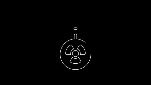 White Line Radiation Electrical Plug Icon Isolated Black Background Nuclear — Stockvideo