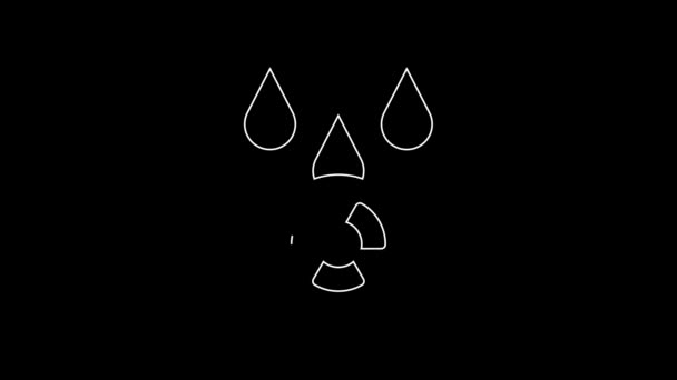 Белая Линия Кислотный Дождь Иконка Радиоактивного Облака Изолированы Черном Фоне — стоковое видео