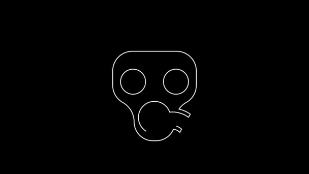 Λευκό Εικονίδιο Μάσκας Αερίου Γραμμής Απομονωμένο Μαύρο Φόντο Σημάδι Αναπνοής — Αρχείο Βίντεο