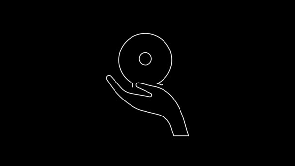 Weiße Linie Radioaktiv Der Hand Symbol Isoliert Auf Schwarzem Hintergrund — Stockvideo
