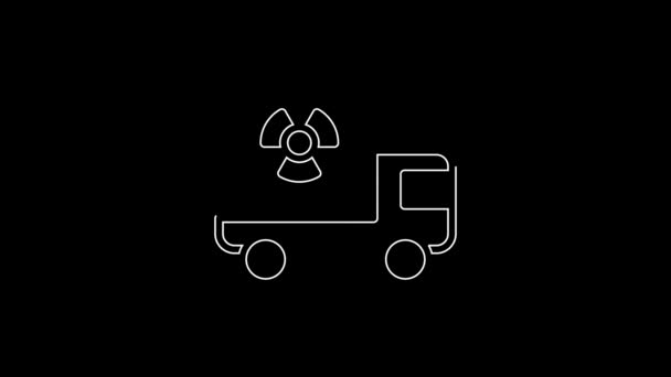 Біла Лінія Вантажівка Піктограмою Радіаційних Матеріалів Ізольована Чорному Тлі Відео — стокове відео