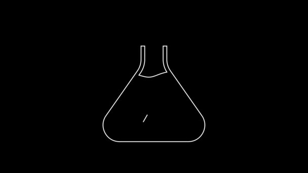 白线实验室化学烧杯 带有有毒液体图标 在黑色背景上分离 生物危害符号 带有辐射图标的危险符号 4K视频运动图形动画 — 图库视频影像