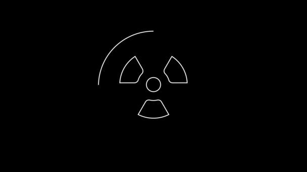 Bílá Čára Radioaktivní Ikona Izolované Černém Pozadí Radioaktivní Toxický Symbol — Stock video