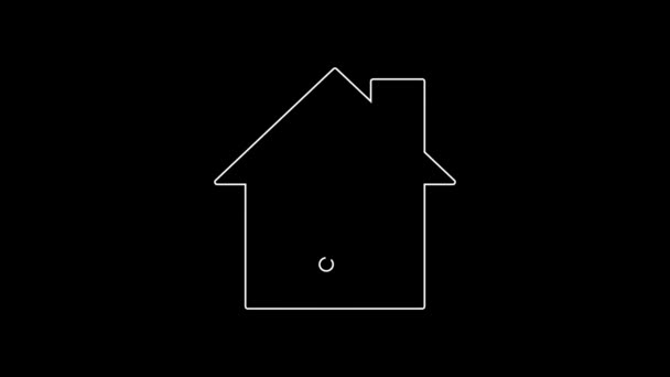 White Line Painting House Icon Isolated Black Background Video Motion — 비디오