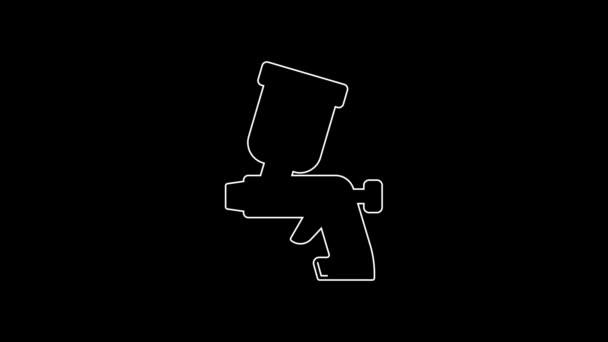 Linha Branca Ícone Pistola Spray Tinta Isolado Fundo Preto Animação — Vídeo de Stock