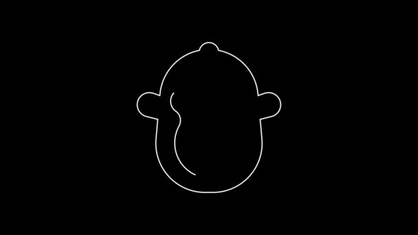 黒の背景に白の線のモンキーアイコン 動物のシンボル 4Kビデオモーショングラフィックアニメーション — ストック動画