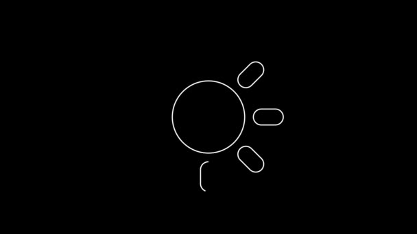 白线太阳图标孤立在黑色背景 4K视频运动图形动画 — 图库视频影像
