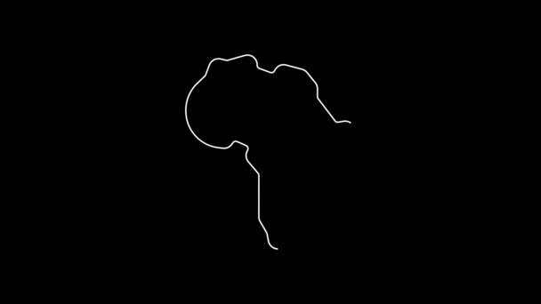 White Line Map Africa Icon Isolated Black Background Video Motion — Video