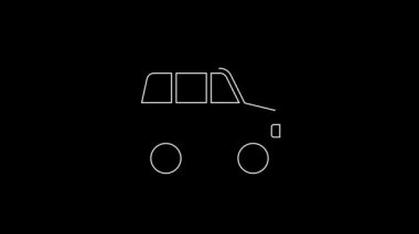 Siyah arka planda beyaz çizgi araba simgesi izole edildi. 4K Video hareketli grafik canlandırması.