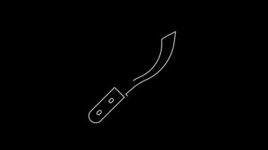 White line Machete or big knife icon isolated on black background. 4K Video motion graphic animation.