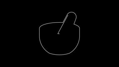 Beyaz çizgi cadı kazan simgesi siyah arkaplanda izole edildi. Mutlu Cadılar Bayramı Partisi. 4K Video hareketli grafik canlandırması.