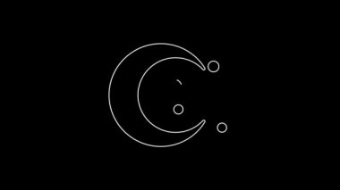White line Moon and stars icon isolated on black background. Cloudy night sign. Sleep dreams symbol. Full moon. Night or bed time sign. 4K Video motion graphic animation.