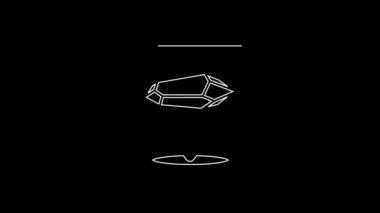 Beyaz çizgi sihirli taş simgesi siyah arkaplanda izole edildi. Fantezi kristali. Maç için mücevher. 4K Video hareketli grafik canlandırması.