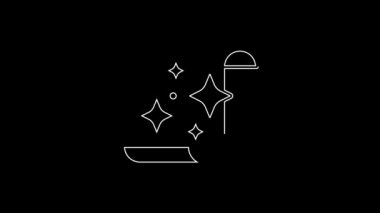 Beyaz çizgi Sihirli kaydırma simgesi siyah arkaplanda izole edildi. Karar, kağıt, parşömen, parşömen ikonu. 4K Video hareketli grafik canlandırması.