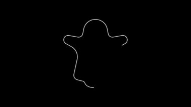 Beyaz çizgi Hayalet simgesi siyah arkaplanda izole edildi. Mutlu Cadılar Bayramı Partisi. 4K Video hareketli grafik canlandırması.