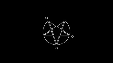 Siyah arkaplanda izole edilmiş bir daire simgesinde beyaz çizgi pentagram. Sihirli okült yıldız sembolü. 4K Video hareketli grafik canlandırması.