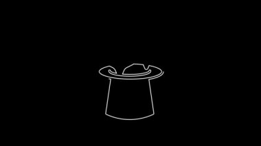 White line Magic hat icon isolated on black background. Magic trick. Mystery entertainment concept. 4K Video motion graphic animation.