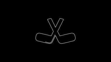 White line Ice hockey sticks icon isolated on black background. 4K Video motion graphic animation.