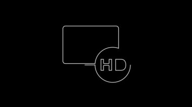 White line Hd movie, tape, frame icon isolated on black background. 4K Video motion graphic animation.