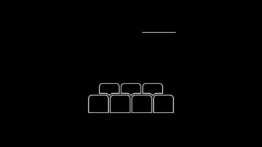White line Cinema auditorium with screen icon isolated on black background. 4K Video motion graphic animation.
