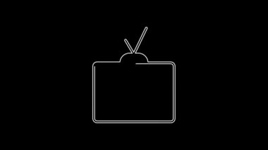 Beyaz çizgi Retro TV simgesi siyah arkaplanda izole edildi. Televizyon tabelası. 4K Video hareketli grafik canlandırması.