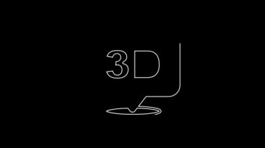 White line 3D word icon isolated on black background. 4K Video motion graphic animation.