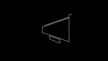 Beyaz çizgi Megafon simgesi siyah arkaplanda izole edildi. Sözcü işareti. 4K Video hareketli grafik canlandırması.