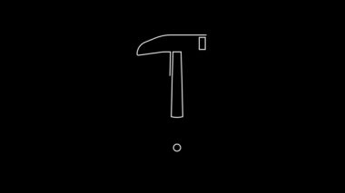 White line Firefighter axe icon isolated on black background. Fire axe. 4K Video motion graphic animation.