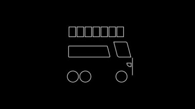 White line Fire truck icon isolated on black background. Fire engine. Firefighters emergency vehicle. 4K Video motion graphic animation.