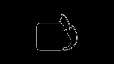 White line Electric wiring of socket in fire icon isolated on black background. Electrical safety concept. Plug outlet on fire. 4K Video motion graphic animation.