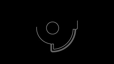 Beyaz çizgi alarm zili simgesi siyah arkaplanda izole edildi. Yangın alarmı. Servis zili, el zili işareti, uyarı sembolü. 4K Video hareketli grafik canlandırması.