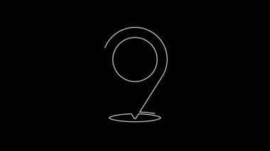 White line Map pointer with fire flame icon isolated on black background. Fire nearby. 4K Video motion graphic animation.