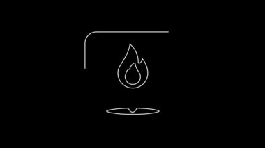 White line Map pointer with fire flame icon isolated on black background. Fire nearby. 4K Video motion graphic animation.