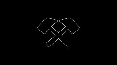 White line Firefighter axe icon isolated on black background. Fire axe. 4K Video motion graphic animation.