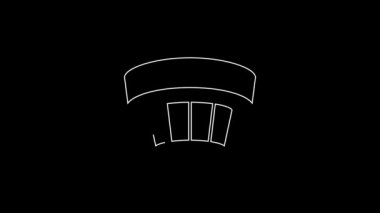 White line Smoke alarm system icon isolated on black background. Smoke detector. 4K Video motion graphic animation.