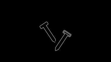 Beyaz çizgi metalik tırnak simgesi siyah arkaplanda izole edilmiş. 4K Video hareketli grafik canlandırması.