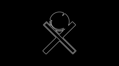 White line Wooden logs on a stand icon isolated on black background. Stack of firewood. 4K Video motion graphic animation.