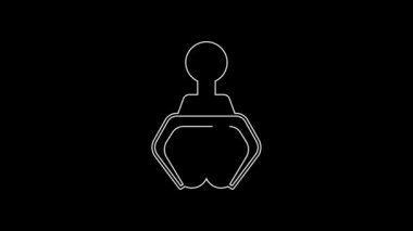 White line Grapple crane grabbed a log icon isolated on black background. Forest industry. Industrial crane for lumber trunk wood production. 4K Video motion graphic animation.