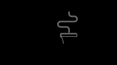 Siyah arka planda izole edilmiş duman simgesi olan beyaz çizgi sigara piposu. Tütün piposu. 4K Video hareketli grafik canlandırması.