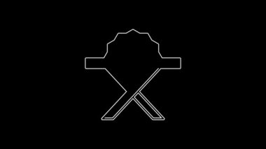 Siyah zemin üzerinde çelik dişli disk simgesi olan beyaz çizgili elektrikli elektrikli testere. Tahta ya da metal kesmek için elektrikli el aleti. 4K Video hareketli grafik canlandırması.