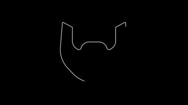 Beyaz çizgili bıyık ve sakal simgesi siyah arkaplanda izole edilmiş. Berber dükkanı sembolü. Yüz kılı stili. 4K Video hareketli grafik canlandırması.