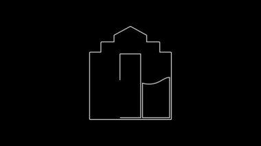 White line Mine entrance icon isolated on black background. 4K Video motion graphic animation.