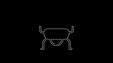 White line Smart drone system icon isolated on black background. Quadrocopter with video and photo camera symbol. 4K Video motion graphic animation.