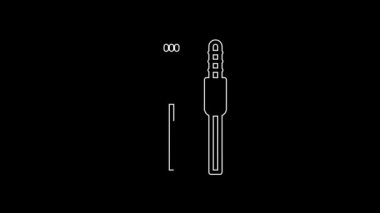 Beyaz çizgi USB kablo ikonu siyah arkaplanda izole edildi. PC ve mobil cihazlar için bağlantı ve soketler. 4K Video hareketli grafik canlandırması.