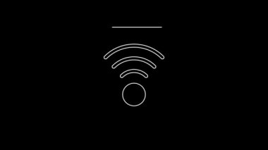 Beyaz çizgi Wi-Fi kablosuz internet ağ sembolü simgesi siyah arkaplanda izole edildi. 4K Video hareketli grafik canlandırması.