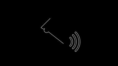 White line Wireless microphone icon isolated on black background. On air radio mic microphone. Speaker sign. 4K Video motion graphic animation.