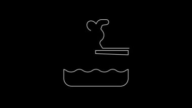 White line Swimmer diving into pool icon isolated on black background. 4K Video motion graphic animation.